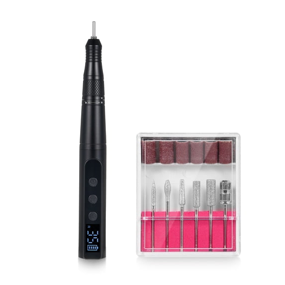 Riousery Electric Nail Drill Polish Kit 35000 RPM Rechargeable Manicure Pedicure Machine with 6 Drill Bits & Sanding Bands Cordless Nail Tool for Home Salon Use 8.27 inches / 21 cm Black