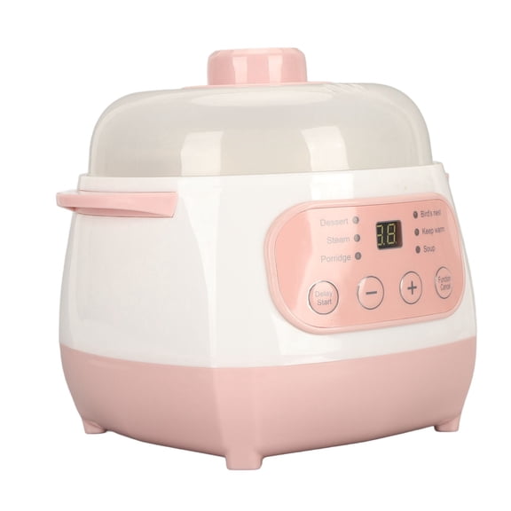 Riousery Electric Stew Pot 1L 200W, Smart Ceramic Slow Cooker with Anti-Dry Burn Protection for Porridge and Soup, Pink (9.84 in / 25 cm)