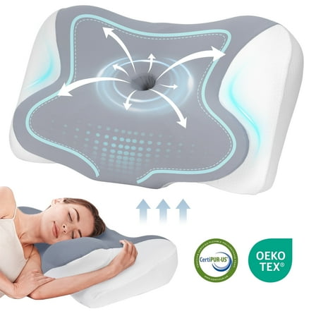 Riousery Ergonomic Cervical Pillow for Neck Pain Relief, Orthopedic Support for Side and Back Sleepers with Memory Foam & Washable Cover