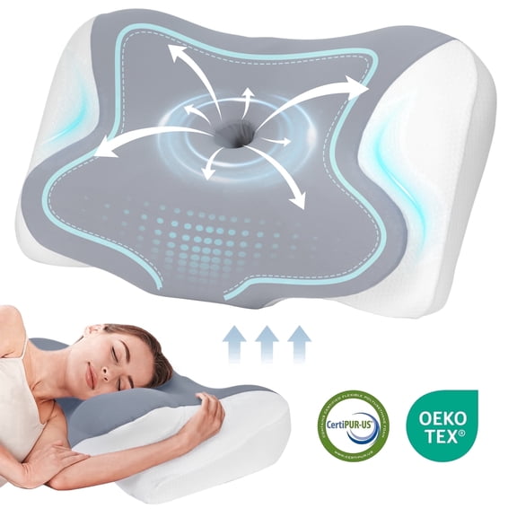 Riousery Cervical Memory Foam Neck Pillow, Ergonomic Contour Orthopedic Pillow for Side and Back Sleepers, Cooling Washable Cover