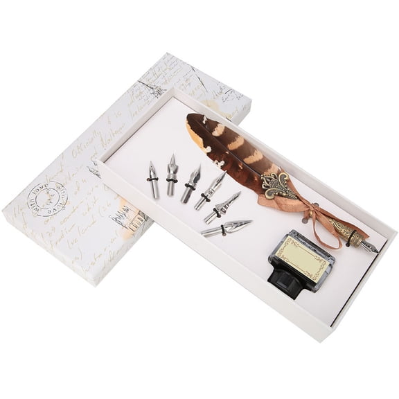 Riousery European Retro Feather Dip Pen Stainless Steel Nibs Writing Set with 6 Replacement Tips & Gift Box (9.06 inches / 23 cm)
