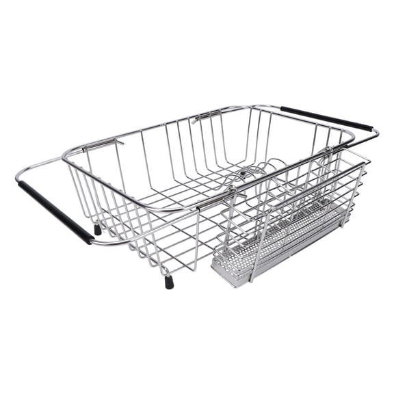 Riousery Expandable Kitchen Sink Dish Rack Stainless Steel Dish Drying Rack Over the Sink Dish Drainer with Removable Chopsticks Holder Draining Basket Organizer for Plates Bowls Cups 14.2x10.2x4.7in