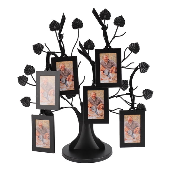 Riousery Family Tree Picture Frame Tabletop Metal Display Stand with 6 Hanging Photo Frames for Living Room Desktop Decor 11 x 12 inches