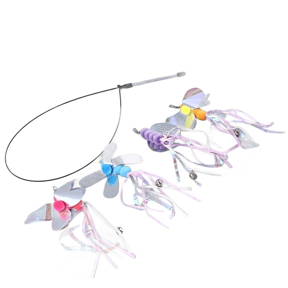 Riousery Feline Teaser Wand Toys Fun Interactive Stick with 4pcs Replaceable Attachments Bugs Bee Dragonfly Butterfly for Indoor Cats Kittens Exercise and Playtime (12.6 inches / 32 cm)