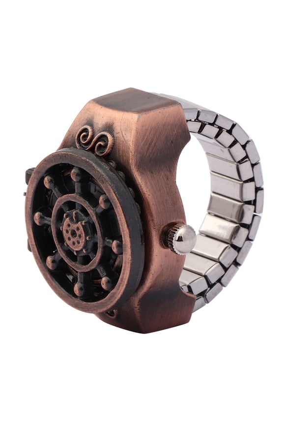 Finger Ring Watch Flip Up Cover Vintage Hollow Men Quartz Watch Red (0.9 inches / 24 mm)[cite: 1]