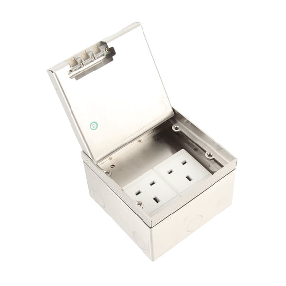 Riousery Flat Stainless Steel Flip Floor Power Strip Dual UK Standard 3-Hole Sockets Connection Box Hidden Outlet Receptacle AC 250V Embedded Socket for Office Home Mall Commercial Use