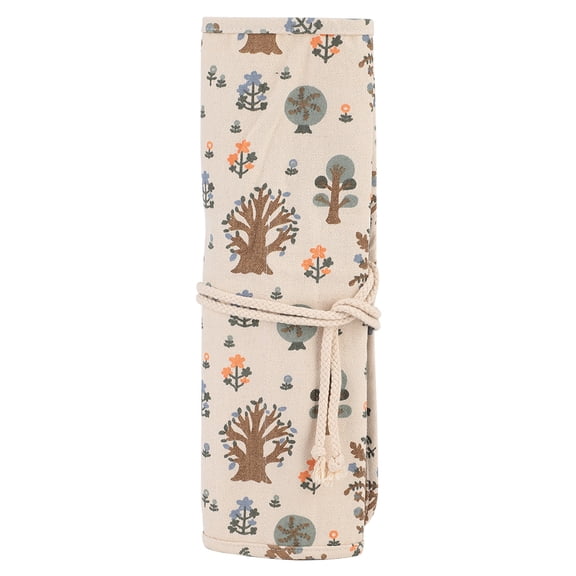 Riousery Floral Print Canvas Roll Up Pencil Bag Wrap Curtain Pen Case Large Capacity Storage Pouch Little Yellow Tree Pattern