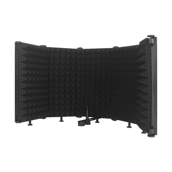 Riousery Foldable Adjustable Sound Absorbing Vocal Recording Panel Portable Isolation Microphone Shield Sound-proof Plate for Studio (11.4 inches / 29.0 cm Length, 5-Panel Design, Black)