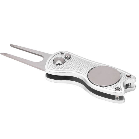 Riousery Foldable Golf Divot Repair Tool with Magnetic Ball Marker Stainless Steel Pitchfork Aluminum Handle Lightweight Putting Green Accessory Silver 3.15 inches / 8 cm
