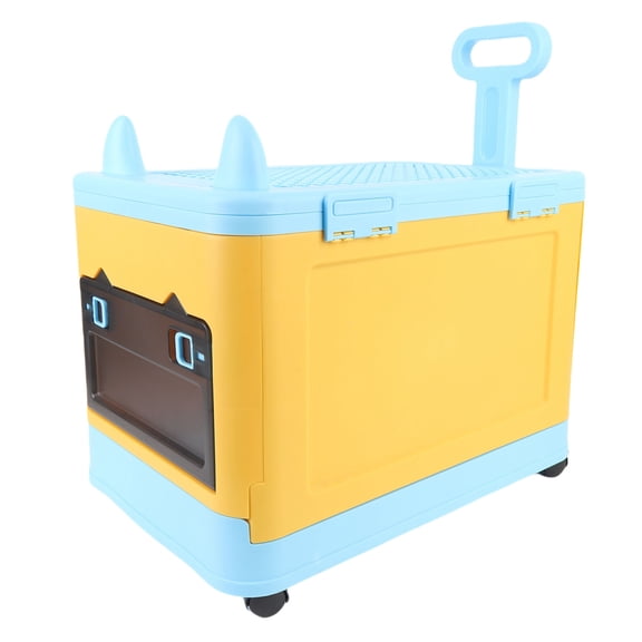 Riousery Foldable Toy Box with Wheels, Cute Plastic Toy Chest Storage with Pull Handle and Building Block Lid for Kids, Blue Yellow (12.2 in / 31 cm)