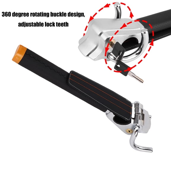 Riousery Folding Car Steering Wheel Anti-Theft Security 3-Direction Airbag Lock with 2 Keys Heavy Duty Alloy Steel Vehicle Protection Device Black/Silver 16.5 inches / 42.0 cm