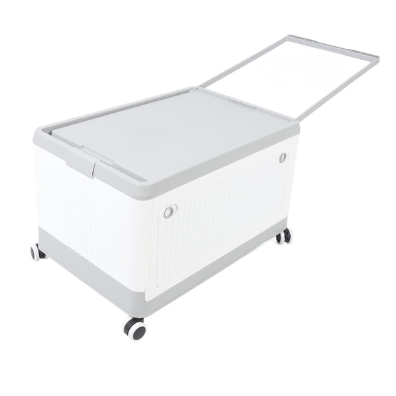 Riousery Folding Storage Bin with Lid Wheels PP Stackable Rolling Utility Box Container Handles Clothes Books Snack Shoe Grocery Organization Bedroom Nursery Gray White Small 18.5 Inches