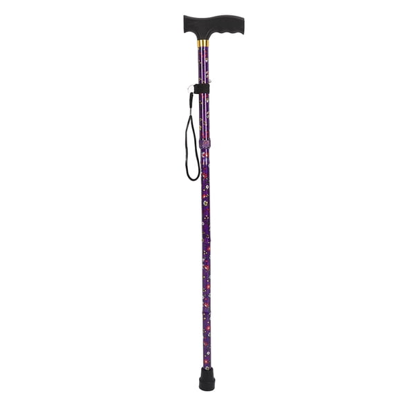 Riousery Folding Walking Cane T Handle Adjustable Height Print Folding Cane Elderly Motion Stand Assist Portable Walking Crutches