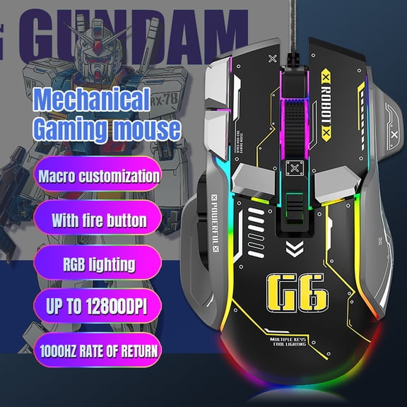 Riousery G6 Wired RGB Gaming Mouse, 12-Key Programmable Mechanical Computer Mice, 12800 DPI Optical Sensor Ergonomic Mouse for PC Laptop Gamer (5.08 x 3.23 x 1.65 inches / 12.9 * 8.2 * 4.2 cm)