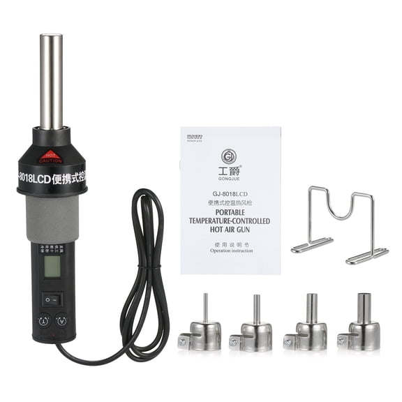 Riousery GJ-8018 200W Portable Temperature Controlled Soldering Heat Gun 450C Hot Air Rework Station SMD Desoldering Tool with 4 Nozzles LCD Digital Display Airflow Control for Electronic Wiring 110V