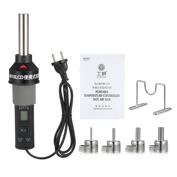 Riousery GJ-8018 450W Portable Temperature Controlled Soldering Heat Gun 450C Hot Air Rework Station SMD Desoldering Tool with 4 Nozzles LCD Digital Display Airflow Control for Electronic Wiring 220V