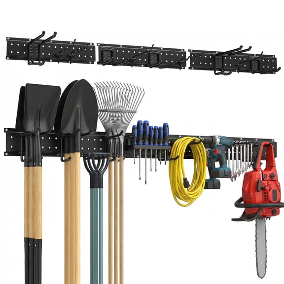 Riousery Garage Tool Organizer Wall Mount, Heavy Duty Metal Modular Rack with 10 Adjustable Hooks
