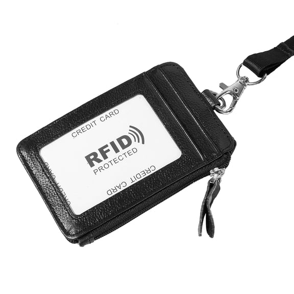 Riousery Genuine Cowhide Leather ID Badge Holder RFID Blocking Slim Neck Lanyard Wallet