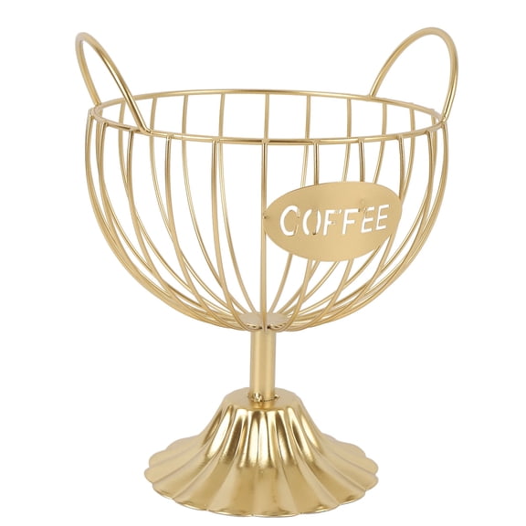 Riousery Gold Coffee Pod Holder Iron Coffee Capsule Storage Basket, Elegant Bar Counter Organizer for Kitchen and Office Desktop, Multi-Purpose Candy Fruit Bowl, 8.5 inches / 21.5 cm, 1 Count