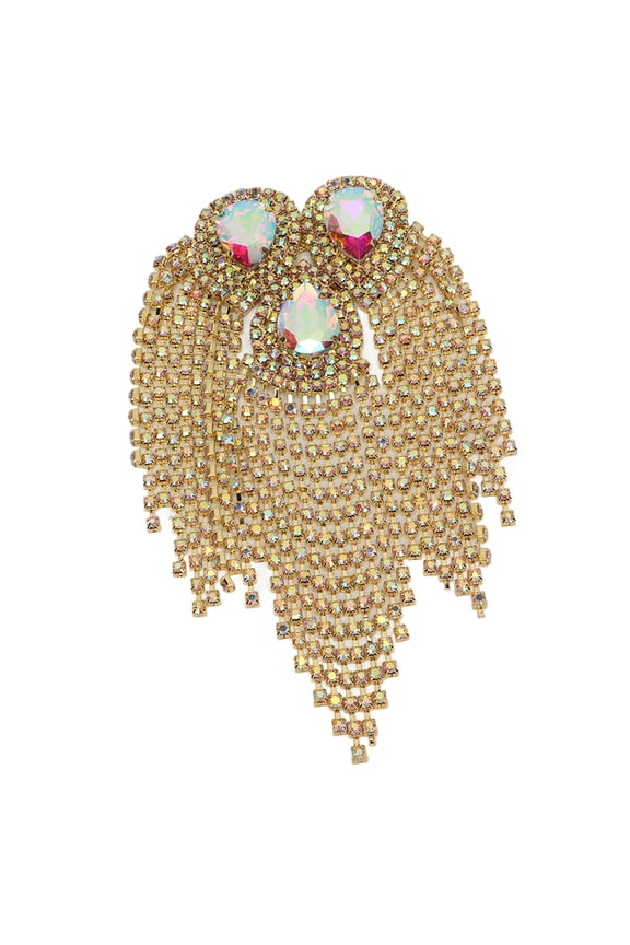 Golden Rhinestone Tassel Shoulder Epaulet Teardrop Decorative Badge for DIY Suits Jackets 7.1 in / 18 cm