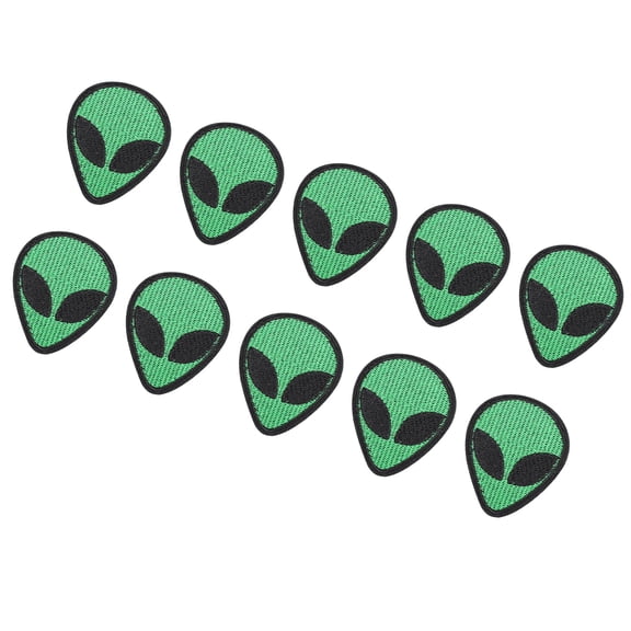 Riousery Green Alien Head Embroidered Patch Iron On Fabric Sticker for Clothes Decor 10 Pcs Pack (2.0 x 1.7 Inches / 5x4.2 cm)