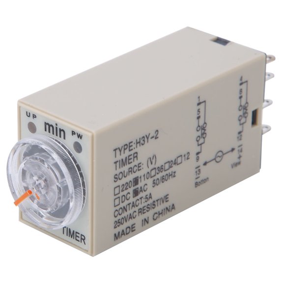 Riousery H3Y-2 Time Relay 8-Pin High Accuracy Adjustable Digital Timer Electrical System Relay, 110VAC, 0-5 Minutes Delay, Power-On Delay Mode, 2.75 inches / 7 cm Length