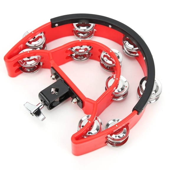 Riousery Half Moon Tambourine Metal Jingles Double Row Handheld Musical Percussion Instrument, Dual Row Shaking Jingles Bell Drum Ring for Kids & Adults Performance, 12 inches / 31.0 cm, Red