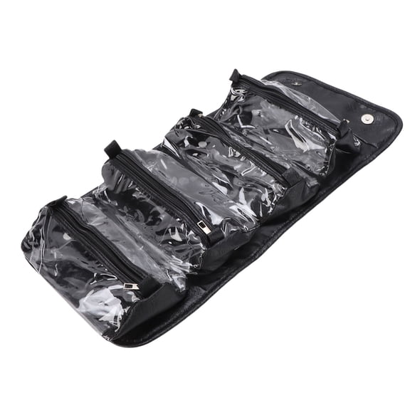 Riousery Hanging Roll Up Makeup Bag Water Proof PU Leather Travel Toiletry Bag for Flights Road Trips Black Detachable 4 in 1 Cosmetic Organizer Pouch, 9.84 in / 25 cm Length [cite: 1, 8, 12, 13]