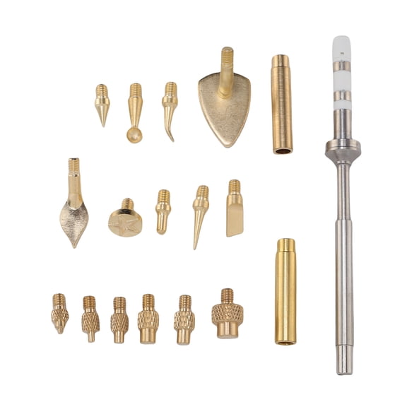 Riousery Heat Set Insert Tool Kit with 18 Pieces Heat Insert Nut Iron Tips for 3D Printing Smoothing and Model Finishing, Brass, 6.69 inches / 17 cm