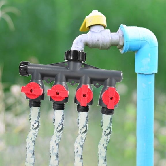 Riousery Heavy Duty G3/4in Water Faucet Hose Splitter Valve Garden Connector Adapter, 4 Way Water Splitter for Gardening Production and Home Garden Irrigation (8.3 inches / 21 cm)