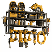 Riousery Heavy Duty Power Tool Organizer Wall Mount, 4-Tier Garage Storage Tool Rack with 8 Cordless Drill Holders, 350 LBS Capacity