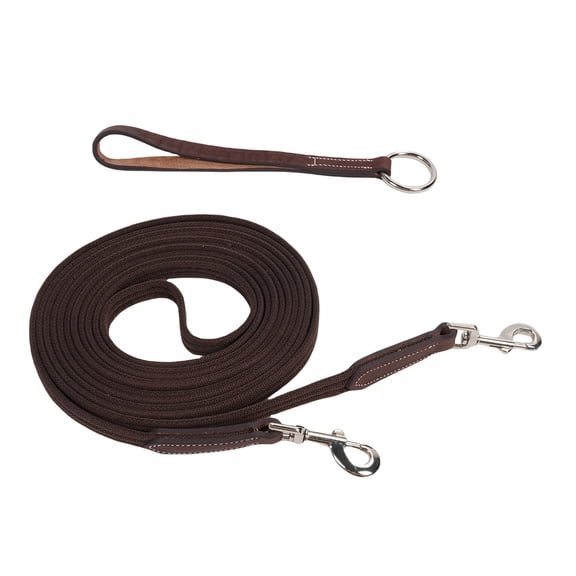 Riousery Horse Lunge Line with Rotating Snap Buckle, Cowhide and Webbing Comfortable Grip Long Training Rope for Daily Equestrian Walking, 10.6 inches / 27 cm, Brown