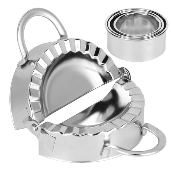 Riousery Household 304 Stainless Steel Manual Dumpling Maker and Dough Presser Molds Kit, Complete Kitchen Utensils Set with Large Mold and 3 Round Cutters (3 to 3.7 inches)