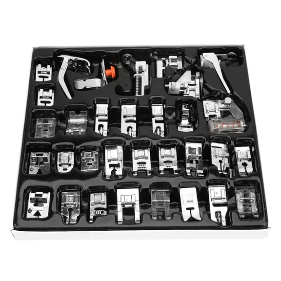 Riousery Household Sewing Machine Multifunction Presser Foot Set for Sewing Works (32Pcs) - Universal Low Shank Snap-On Kit for Singer, Brother, Babylock, Janome, Kenmore, White, Juki, New Home