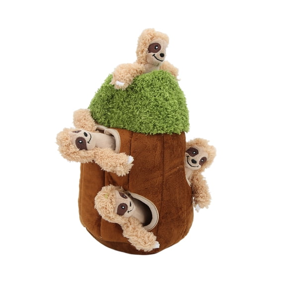Riousery Interactive Hide and Seek Plush Dog Toy, Squeaky Little Sloth in Tree Hole Puzzle, 5-Piece Set (6.7 x 10.2 inches / 17 x 26 cm)