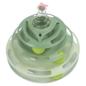 Riousery Interactive Turntable Cat Tower Toy with Rolling Balls, Self Play Circle Track Kitten Roller Teaser Toy for Indoor Cats, Mental Stimulation and Physical Exercise Accessory, Green Type 1