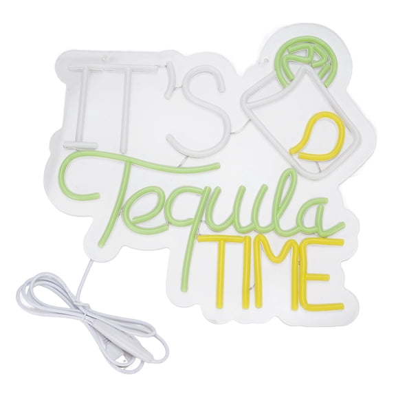 Riousery It Is Tequila Time Neon Sign USB Powered Dimmable LED Light for Bar Restaurant Party Wall Decor 14.96 inches / 38 cm