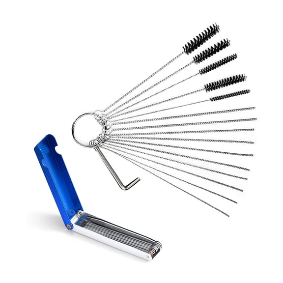 Riousery Jet Cleaning Brushes and Carb Carburetor Cleaner Tool Kit, 15-Piece Heavy Duty Nylon Brushes & Stainless Steel Cleaning Needles Set with 13 Wires and Hex Wrench (13.0 inches / 33.0 cm)