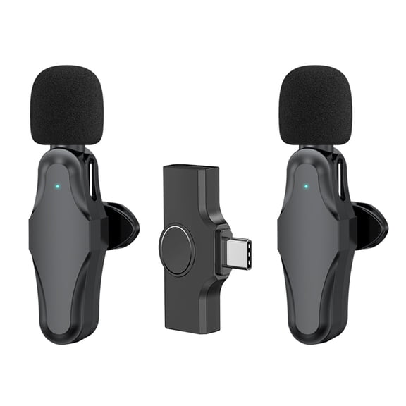 Riousery K10 Wireless Lapel Microphone Kit Dual Transmitter Clip-on Mic Plug & Play Type-C for Phone Pad PC Noise Cancelling for Vlog Gaming Podcasting Recording (2.36 inches / 6 cm)