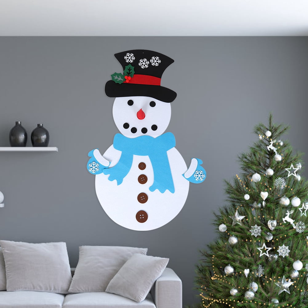 Riousery Kids Gifts DIY Felt Snowman Detachable Xmas Ornament Wall Hanging Games For Christmas Decorations Interactive Craft Kit With 29 Pieces 39.4 Inches / 100 cm Height Blue Scarf Edition