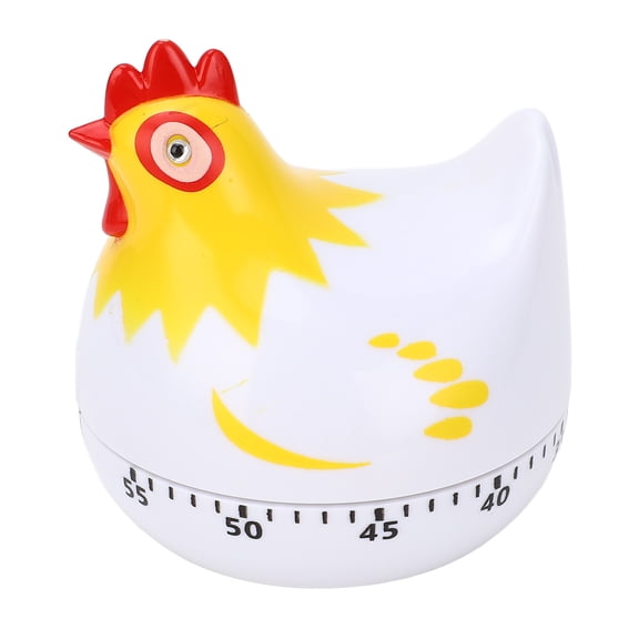 Riousery Kitchen Chicken Pattern Baking Timer, Cute Shape 60-Minute Mechanical Countdown Reminder for Cooking & Baking, Analog Wind Up Clock, White (2.76 inches / 7 cm)