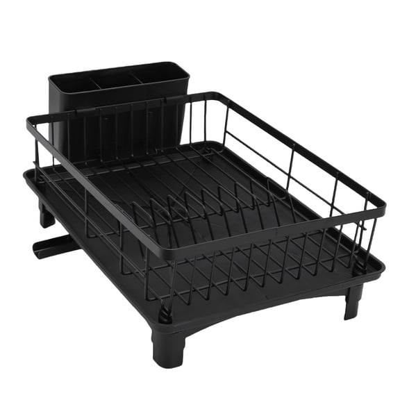 Riousery Kitchen Counter Dish Drying Rack, Rust-Resistant Iron Dish Drainer with Efficient Drainage System, Space Saving Utensil Organizer Basket for Home and Apartment, Black (14.57 in / 37 cm)