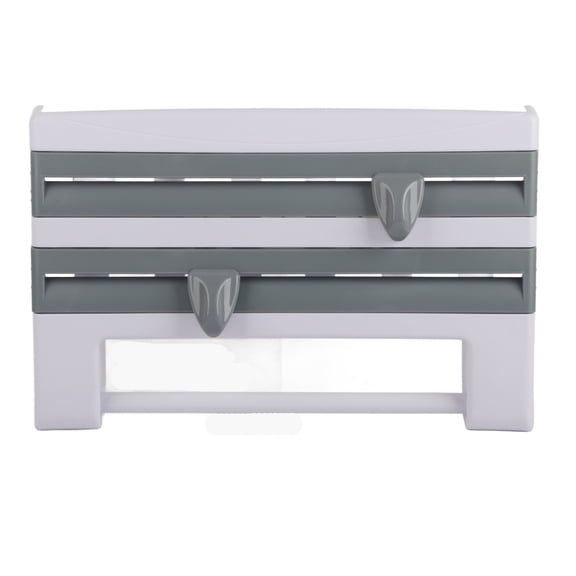Riousery Kitchen Multi-Function Plastic Wrap Dispenser with Built-in Cutter Wall Mounted Foil and Paper Towel Storage Holder Space Saving Organizer Rack Gray Blue 15.75 Inches / 40 cm
