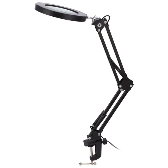 Riousery LED Clamp Light with 5X Magnifier Adjustable Brightness Workbench Lamp for Industrial Repair (11.02 inches / 28 cm) Stainless Steel Design