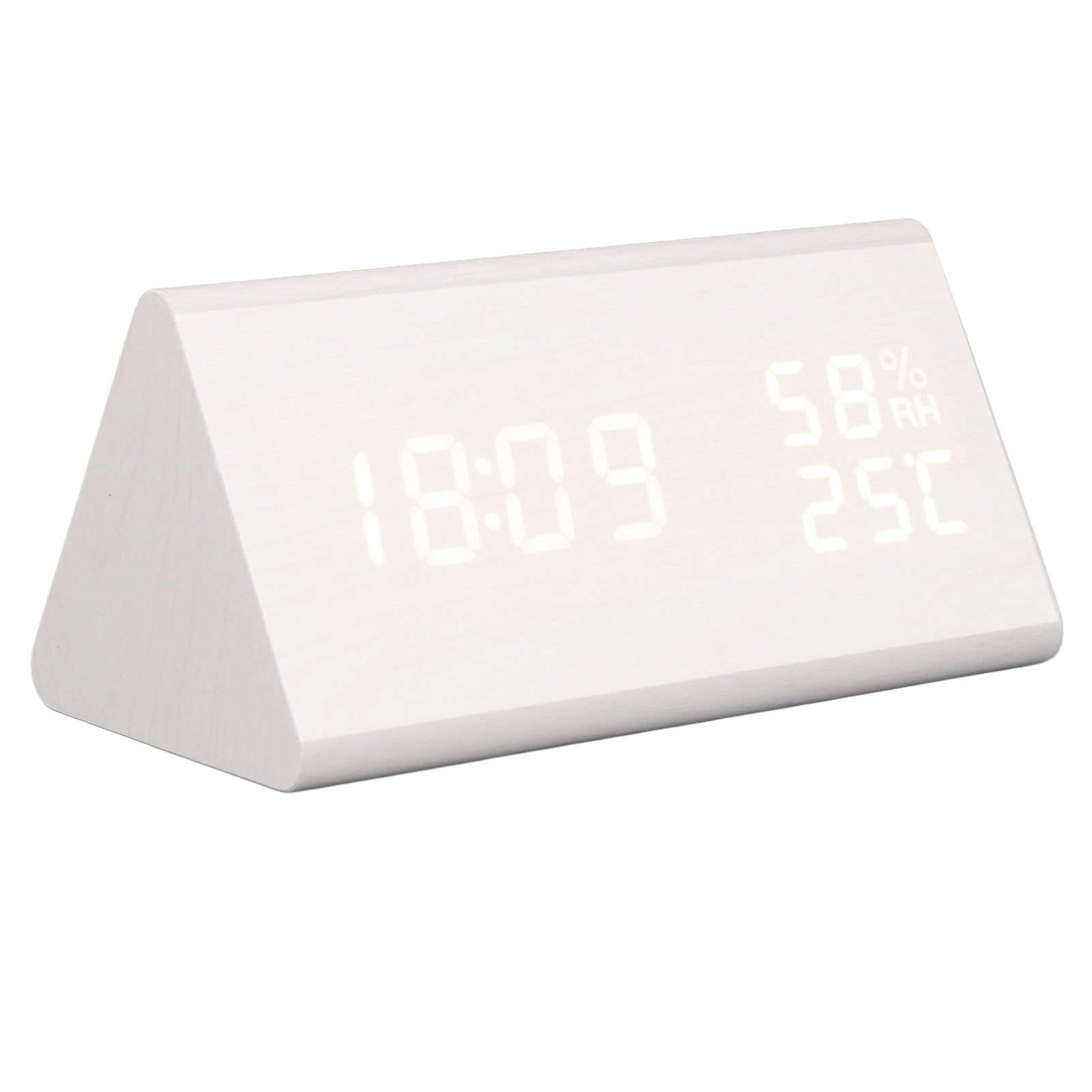 Riousery LED Digital Alarm Clock Multipurpose Wooden Voice Control Temperature Humidity Display 6.69 inches / 17 cm (White Wood)
