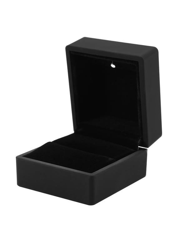 LED Lighted Engagement Ring Wedding Jewelry Display Case Gift Storage Box. Premium Rubber and Soft Plush Interior for Ring Presentation, 2.56 inches / 6.5 cm, Black Color