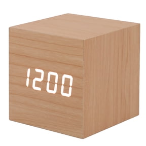 Riousery LED Wood Clock Multifunctional Digital Alarm Clock Large Display 3 Brightness Levels Temperature Date Portable Smart Wood Clock for Home Office Bedroom Log White