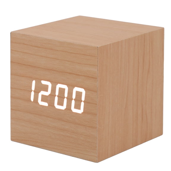 Riousery LED Wood Clock Multifunctional Digital Alarm Clock Large Display 3 Brightness Levels Temperature Date Portable Smart Wood Clock for Home Office Bedroom Log White