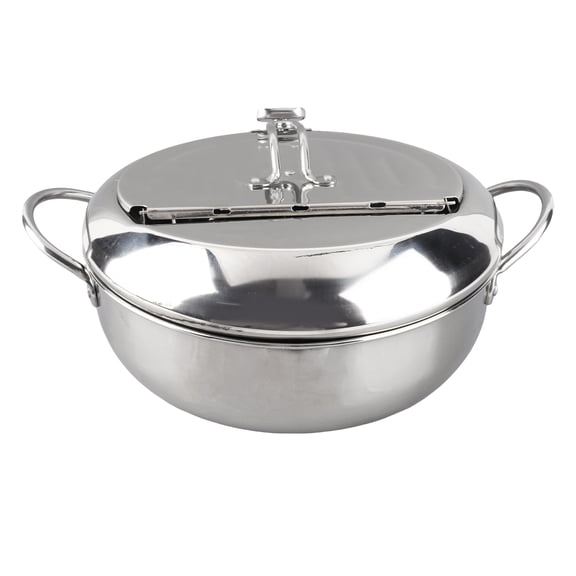 Riousery Large Japanese Style Stainless Steel Frying Pot with Built-In Thermometer and Oil Filter Rack, Induction Cooker Compatible Deep Fryer Skillet, 9.4 Inches / 24 cm Capacity 3.2L, Silver