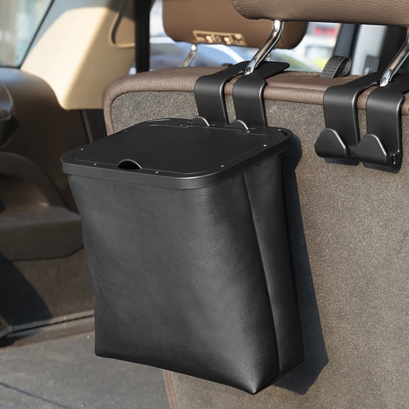 Riousery Leather Car Garbage Can Foldable Auto Trashes Can Large Capacity Storage Organizer Waterproof with Lid for Car Vehicle Truck SUV (7.9 inches / 20 cm)